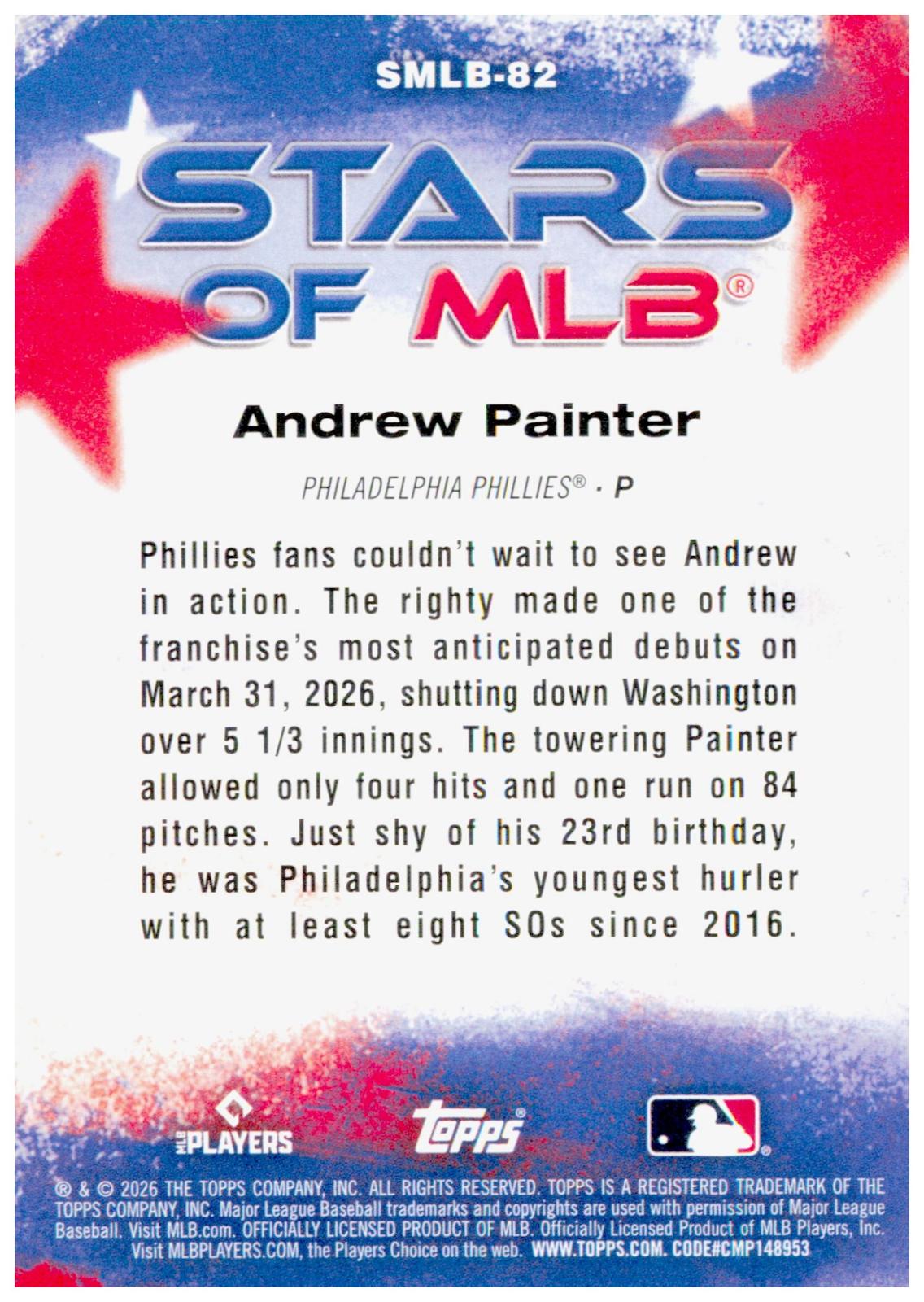2026 Topps Update Andrew Painter Card Stars of MLB Philadelphia Phillies