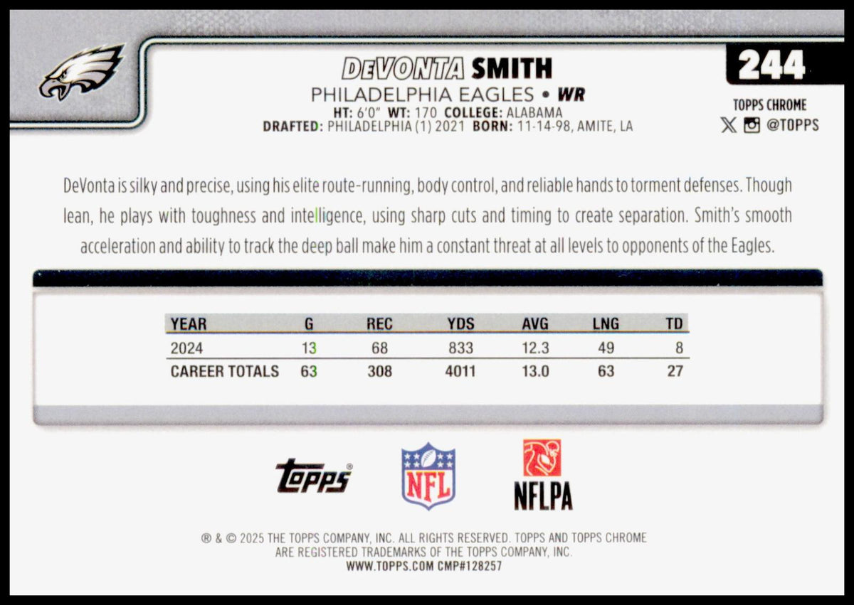 2025 Topps Chrome DeVonta Smith Card Philadelphia Eagles