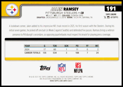 2025 Topps Chrome Jalen Ramsey Card Pittsburgh Steelers