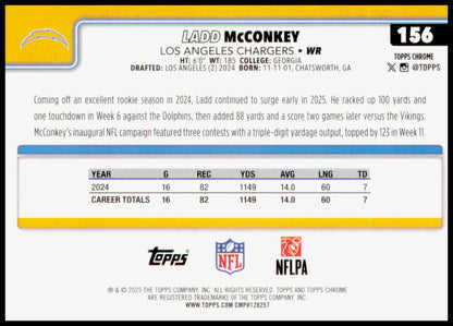 2025 Topps Chrome Ladd McConkey Card Los Angeles Chargers
