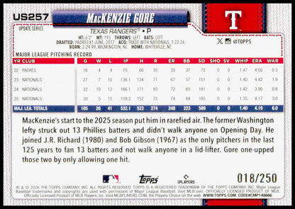 2026 Topps Update - Purple Holo Foil #US1 MaKenzie Gore #/250