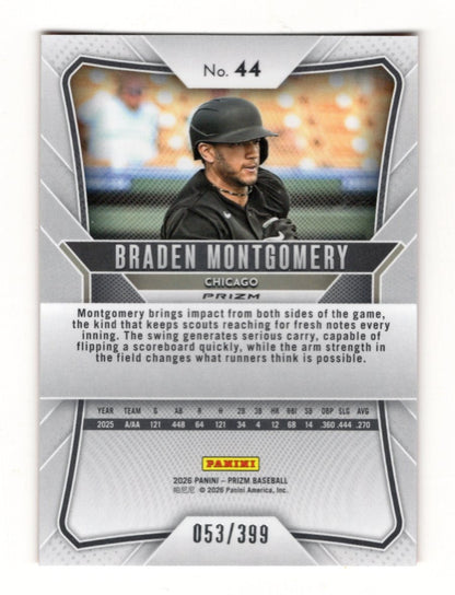 2026 Panini Prizm Braden Montgomery Card Orange Ice Prizm SN Chicago White Sox