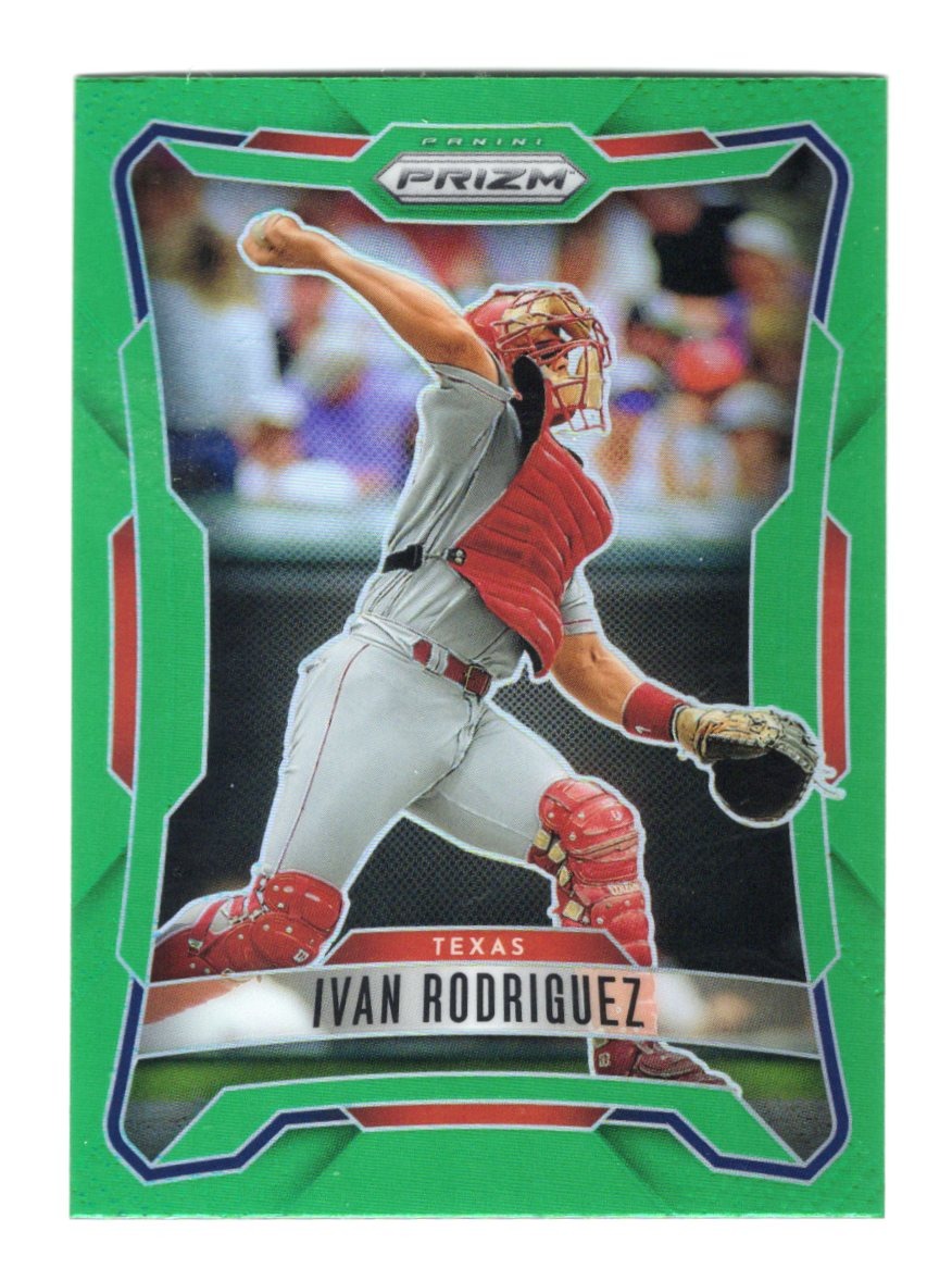 2026 Panini Prizm Ivan Rodriguez Card Green Prizm HOF Texas Rangers