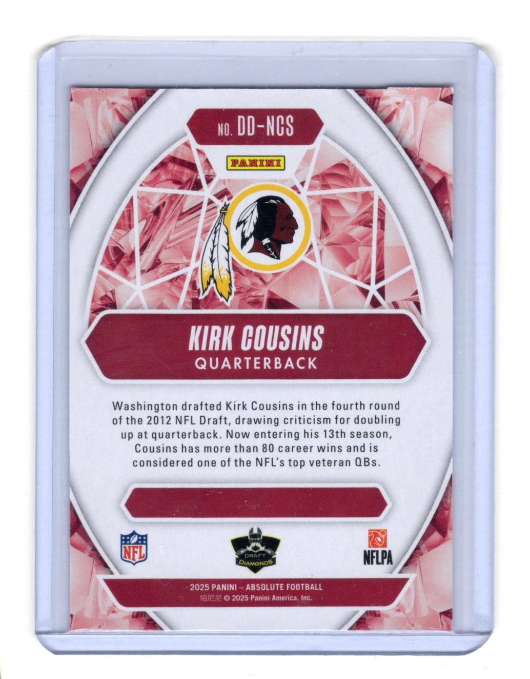2025 Panini Absolute Kirk Cousins Card Draft Diamonds Washington Redskins