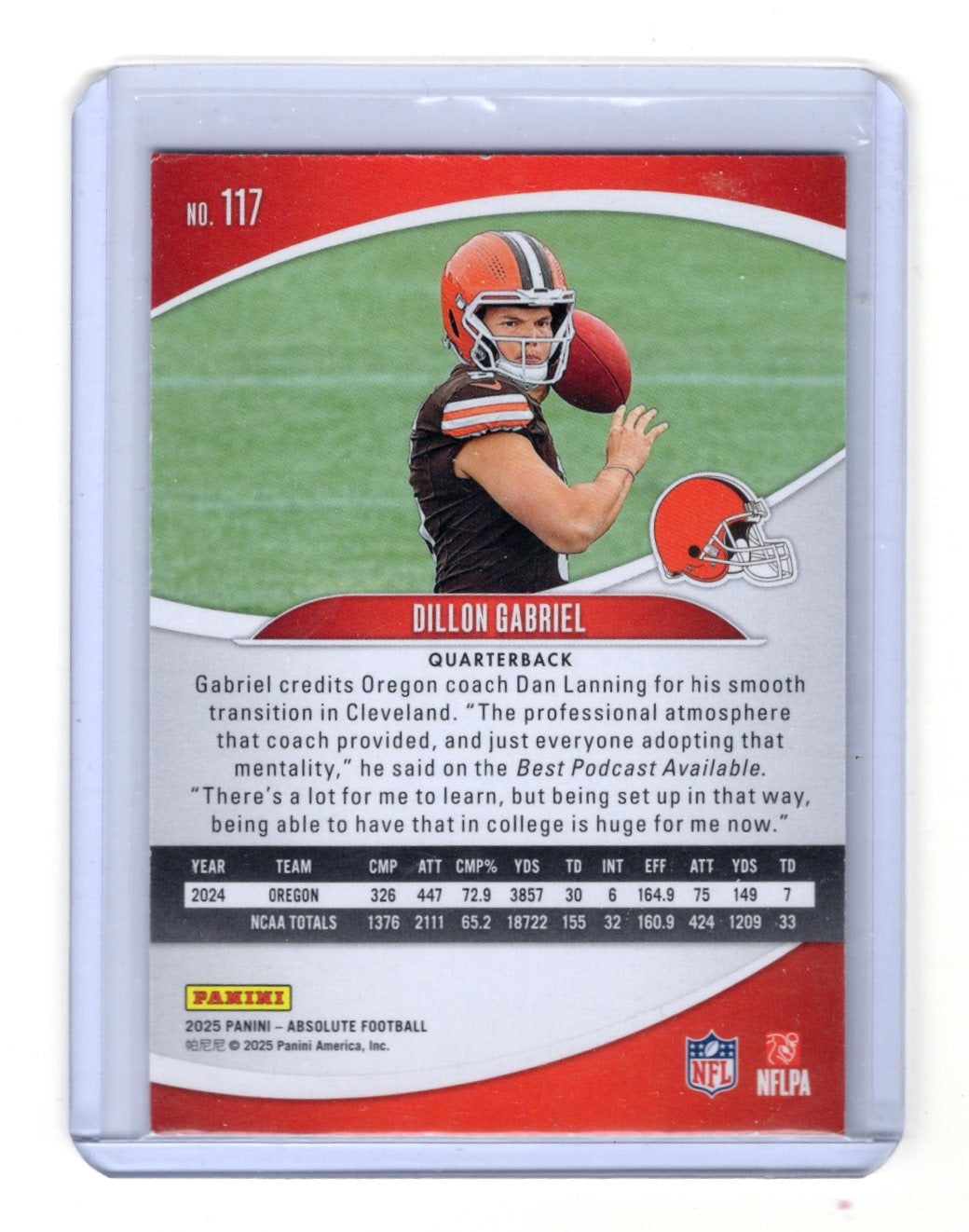 2025 Panini Absolute Countdown Calendar Dillon Gabriel Card Cleveland Browns