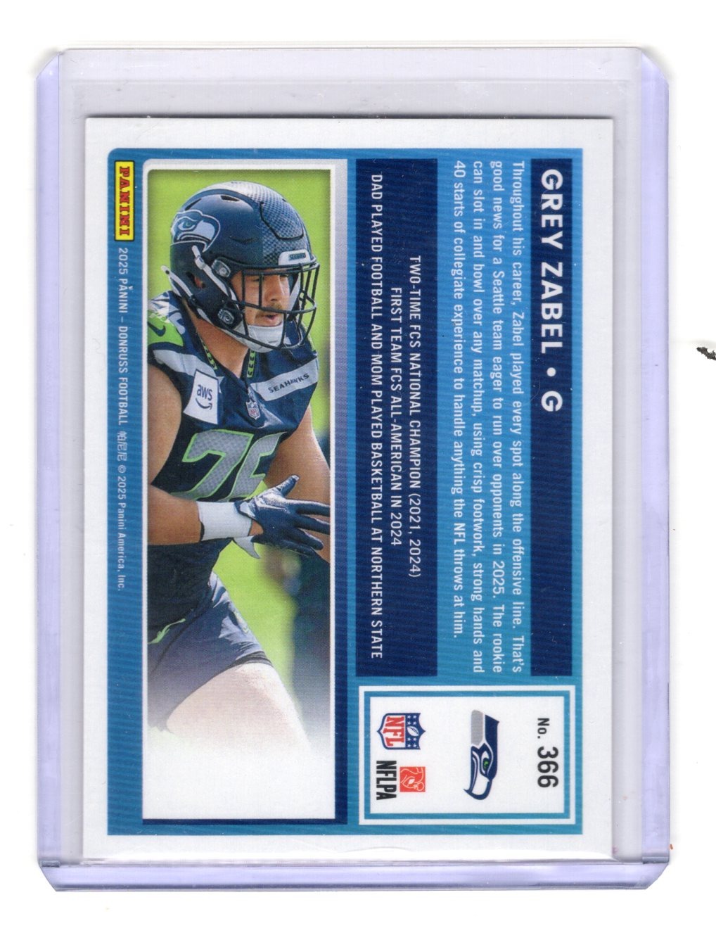 2025 Donruss Grey Zabel Card Press Proofs Purple RC Seattle Seahawks