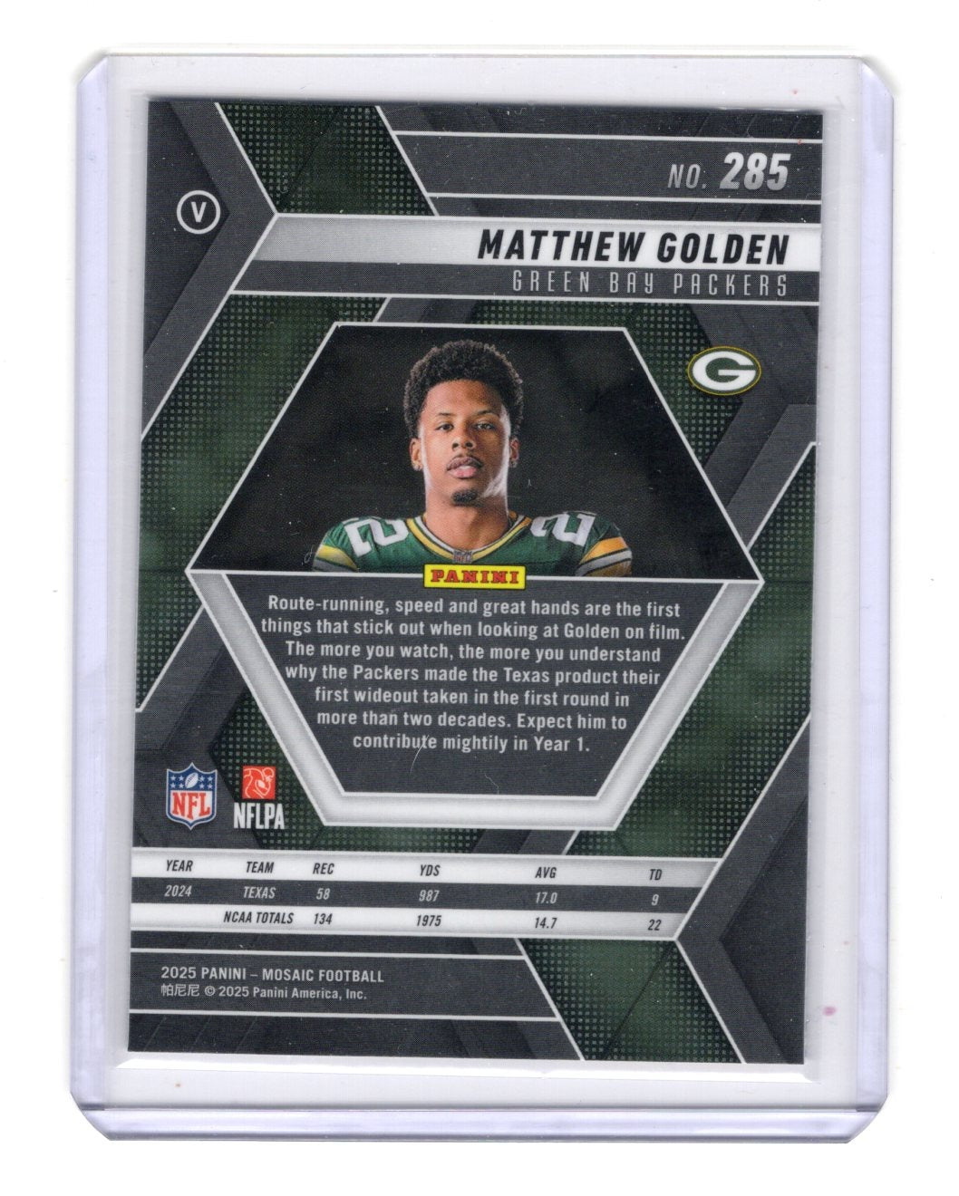 2025 Panini Mosaic Matthew Golden Card RC Green Bay Packers
