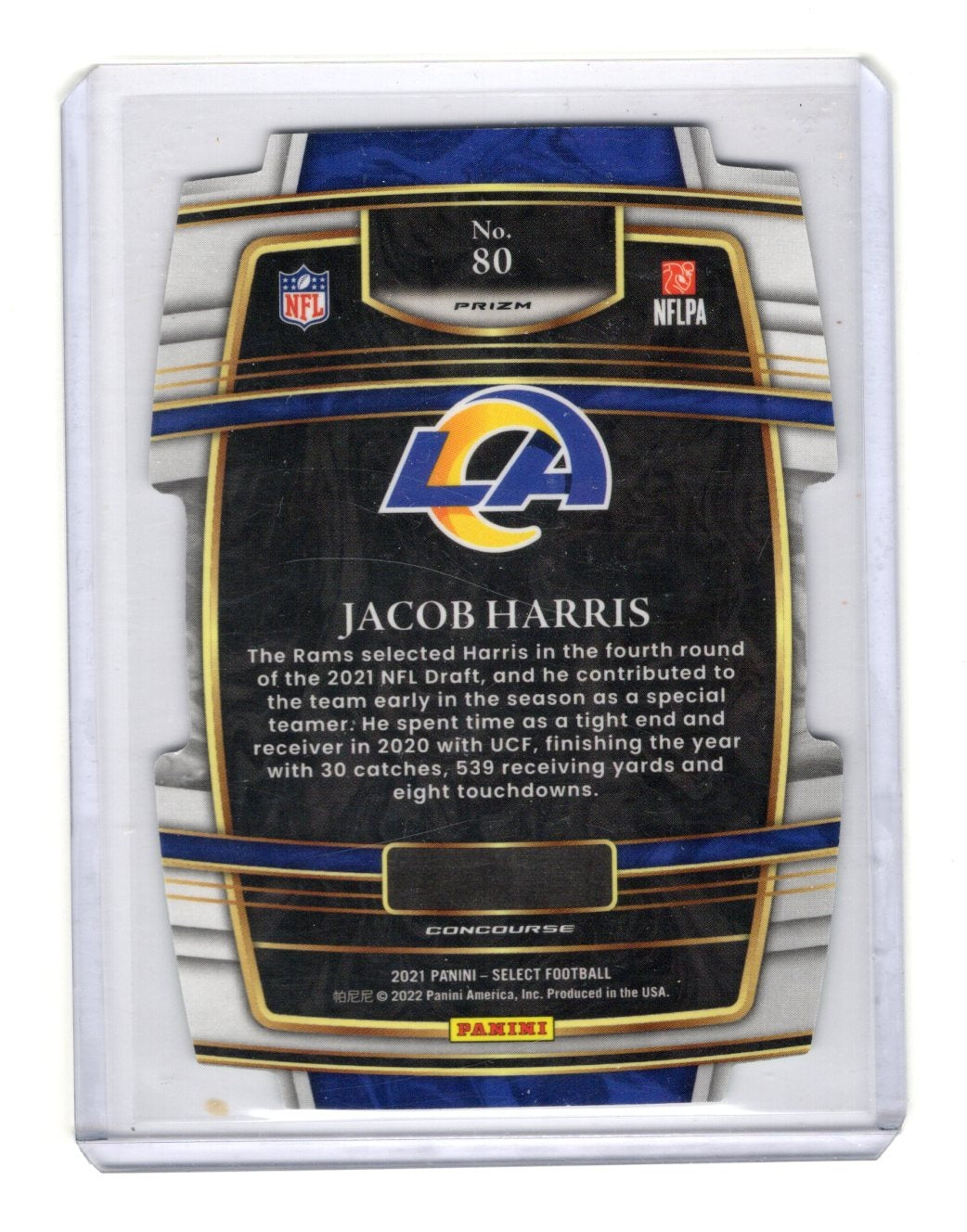 2021 Panini Select Jacob Harris Card Green and Yellow Prizm Die Cut RC Rams