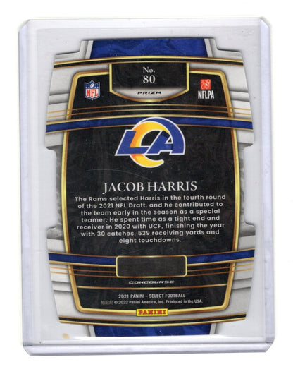 2021 Panini Select Jacob Harris Card Green and Yellow Prizm Die Cut RC Rams