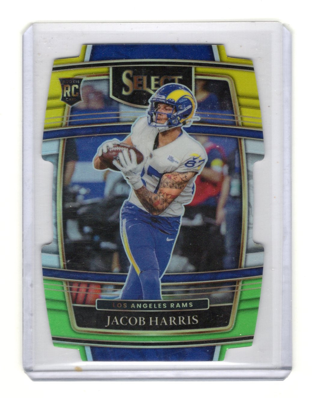 2021 Panini Select Jacob Harris Card Green and Yellow Prizm Die Cut RC Rams