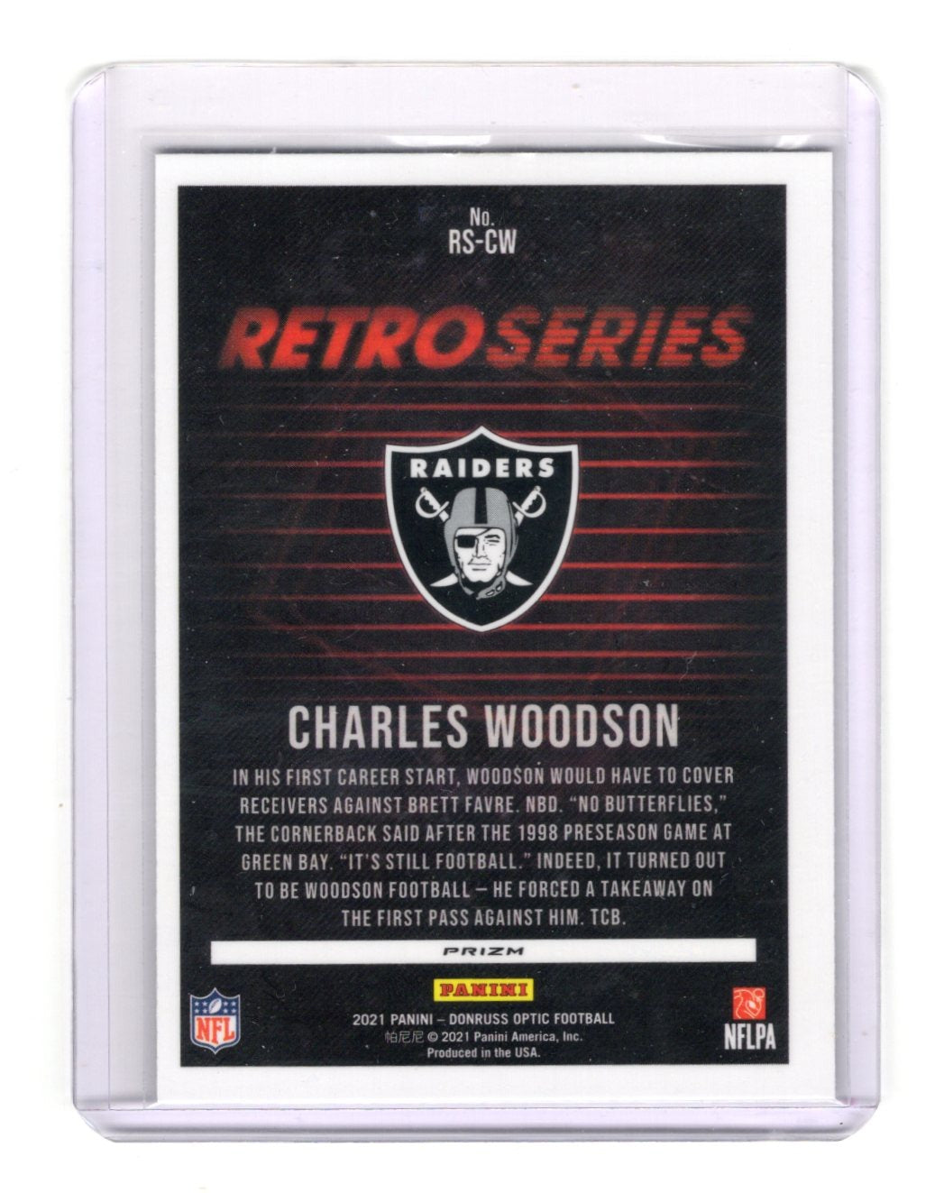 2021 Donruss Optic Charles Woodson Card Retro Series Oakland Raiders