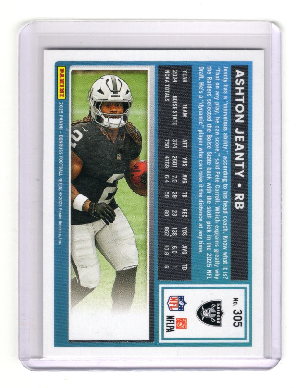 2025 Donruss Ashton Jeanty Card RC Las Vegas Raiders