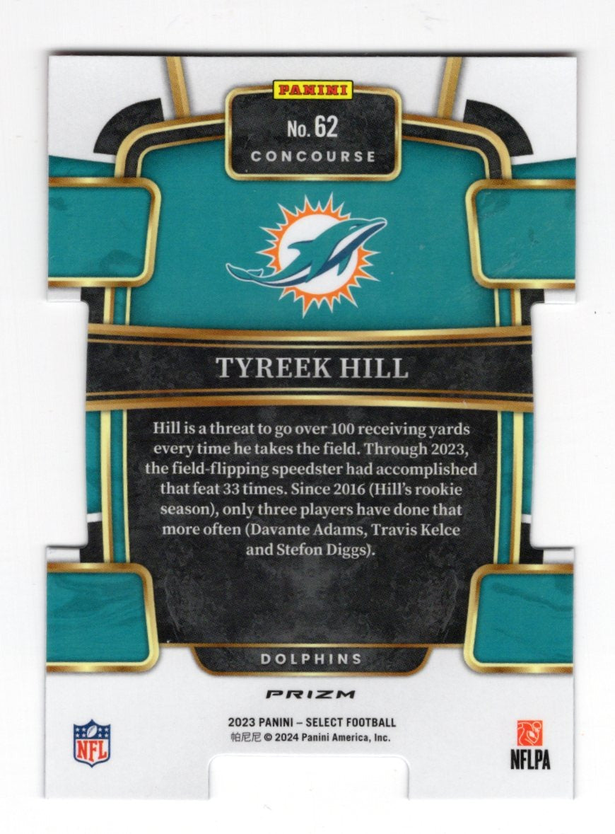 2023 Panini Select Tyreek Hill Card Black and Green Prizm Die Cut Miami Dolphins