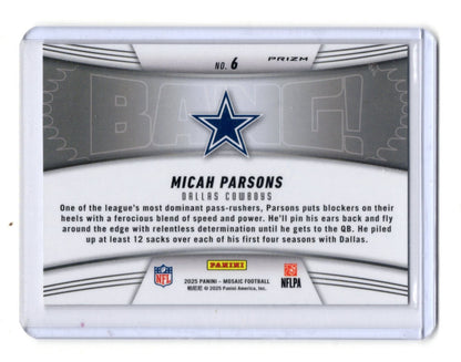 2025 Panini Mosaic Micah Parsons Card Bang! Mosaic Green Dallas Cowboys