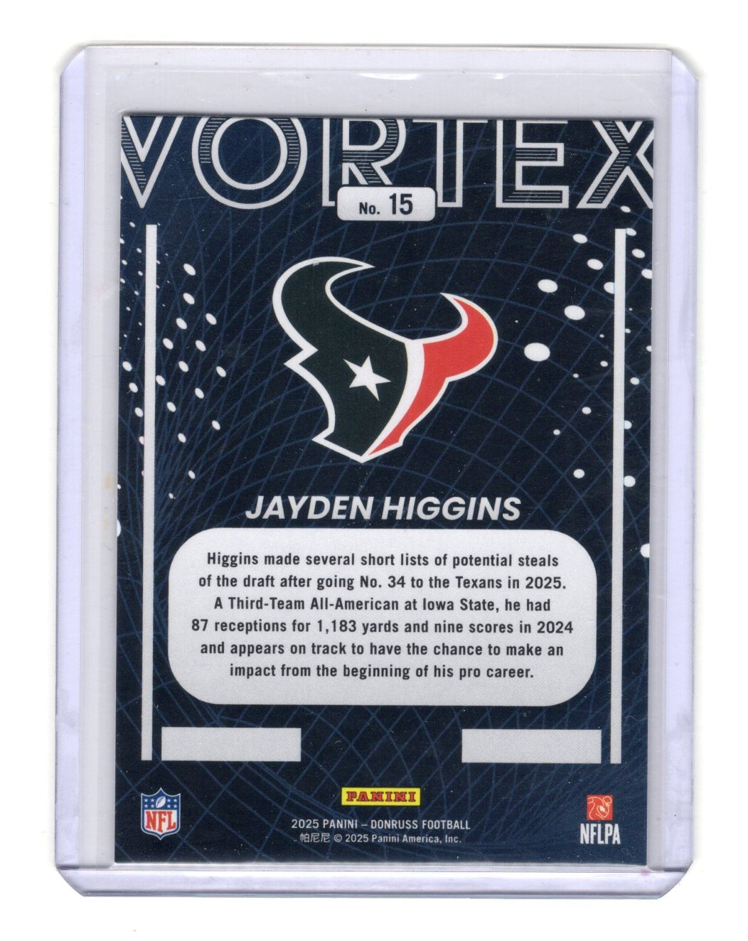 2025 Donruss Jayden Higgins Card Vortex Houston Texans