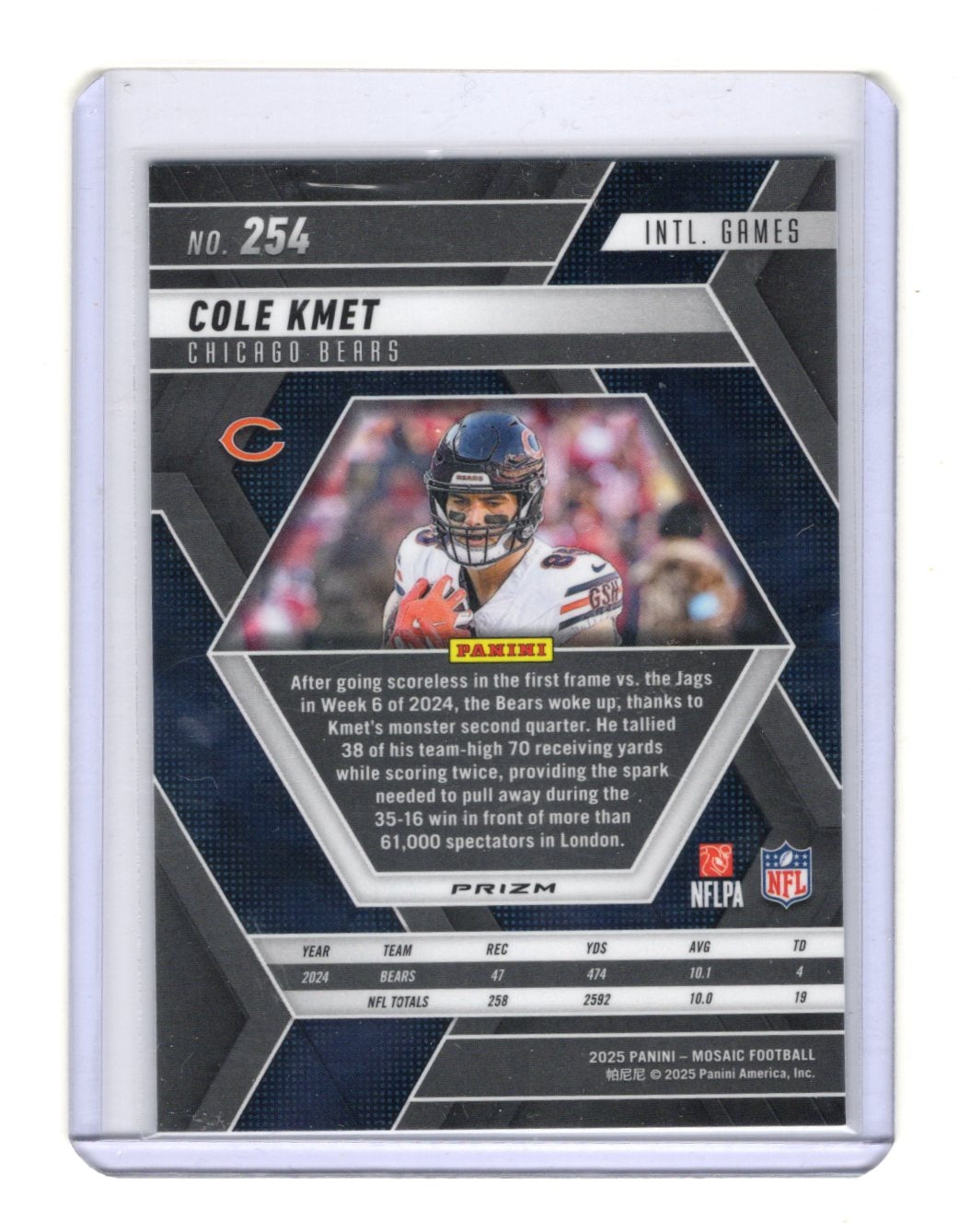 2025 Panini Mosaic Cole Kmet Card Mosaic Green Chicago Bears