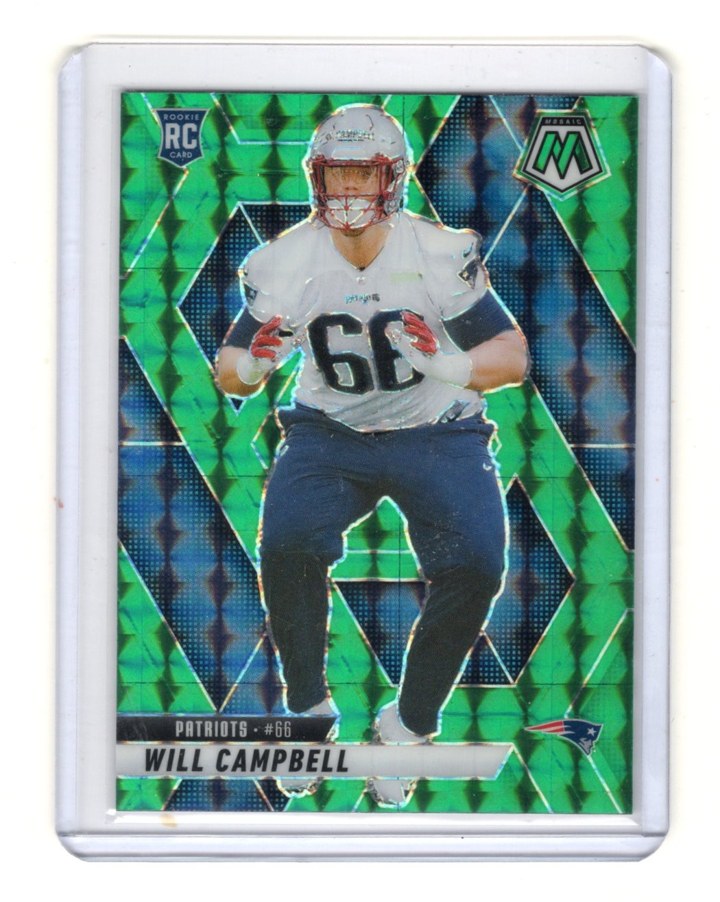 2025 Panini Mosaic Will Campbell Card Mosaic Green RC New England Patriots
