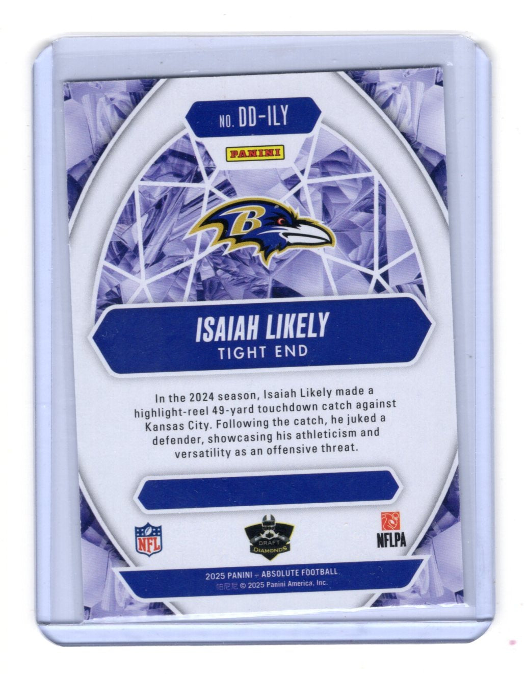 2025 Panini Absolute Isaiah Likely Card Draft Diamonds Baltimore Ravens