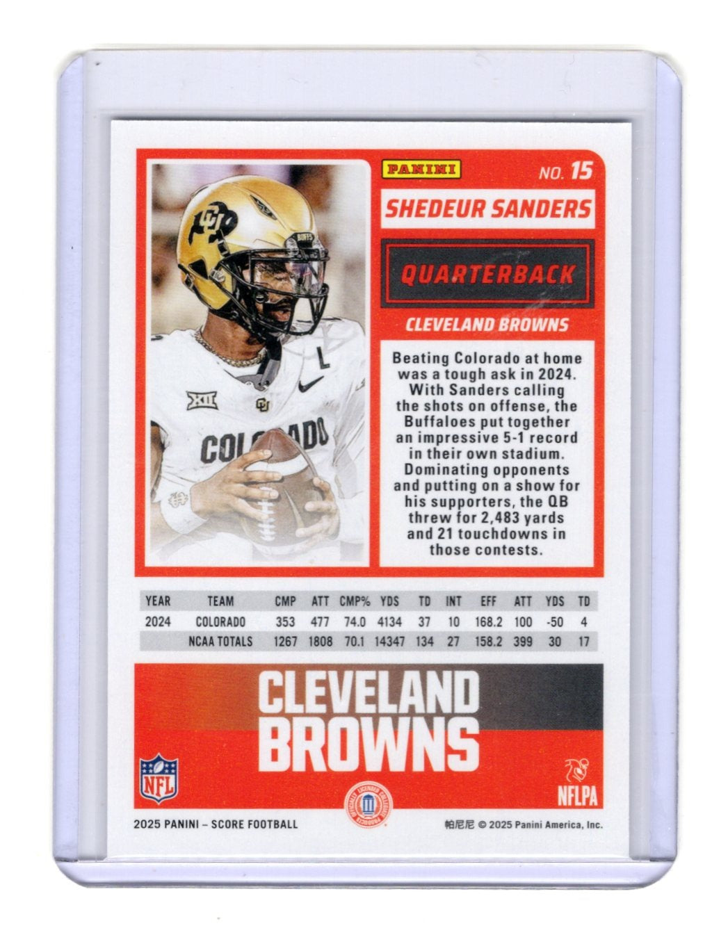 2025 Score Shedeur Sanders Card RC Cleveland Browns