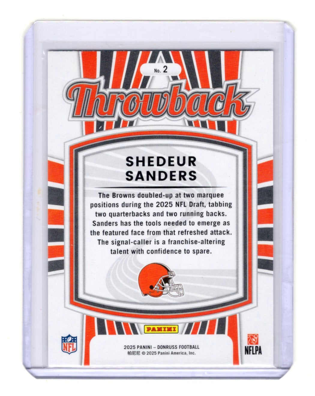 2025 Donruss Shedeur Sanders Card Rated Rookies Throwback Cleveland Browns