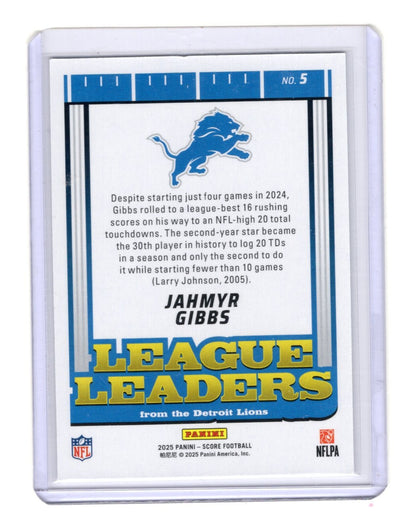 2025 Score Jahmyr Gibbs Card League Leaders Detroit Lions