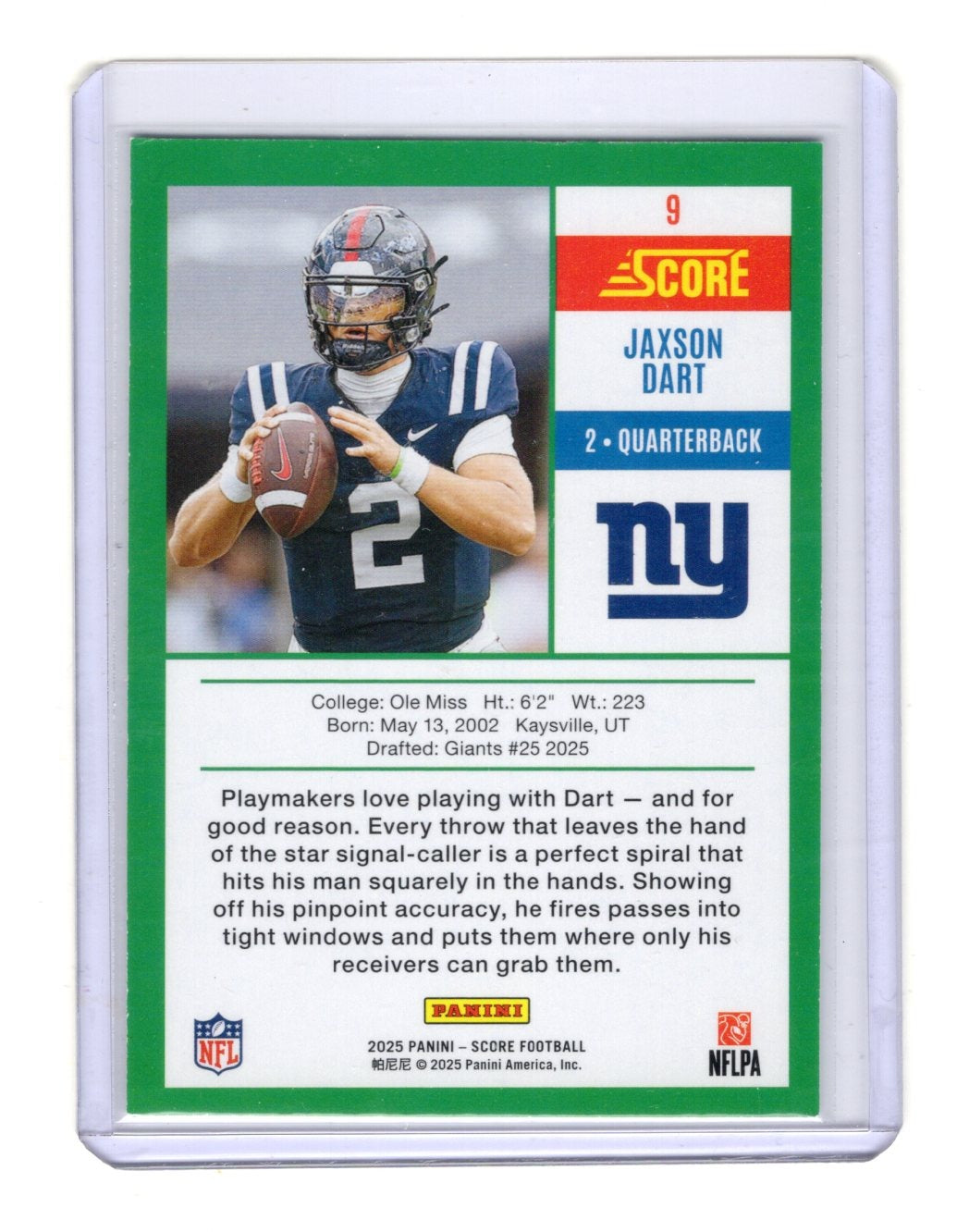 2025 Score Jaxson Dart Card Anniversary Rookies Red New York Giants