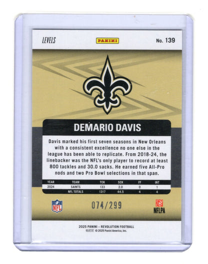 2025 Panini Revolution Demario Davis Card Orange Levels SN New Orleans Saints