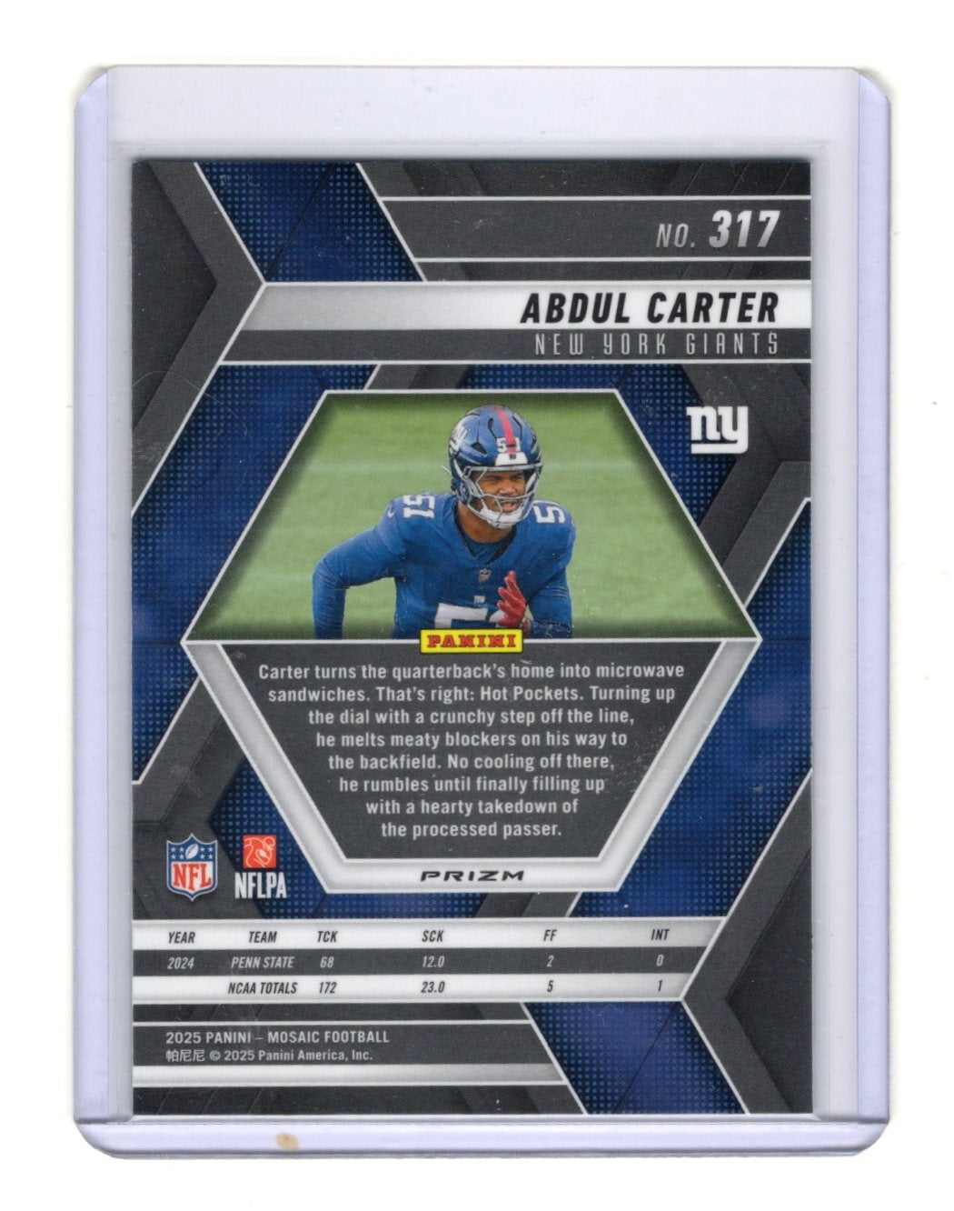 2025 Panini Mosaic Abdul Carter Card Mosaic Green RC New York Giants