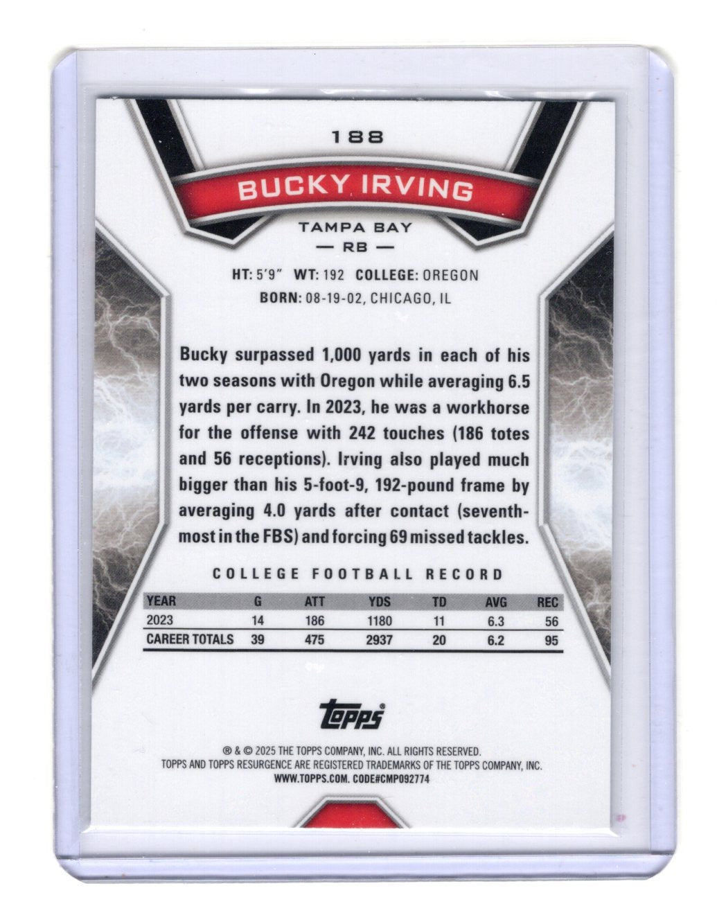2025 Bucky Irving Rookie Card Topps Resurgence Teal Wave /249 #188 Buccaneers