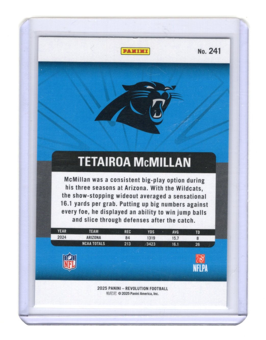 2025 Panini Revolution Tetairoa McMillan Card RC Carolina Panthers