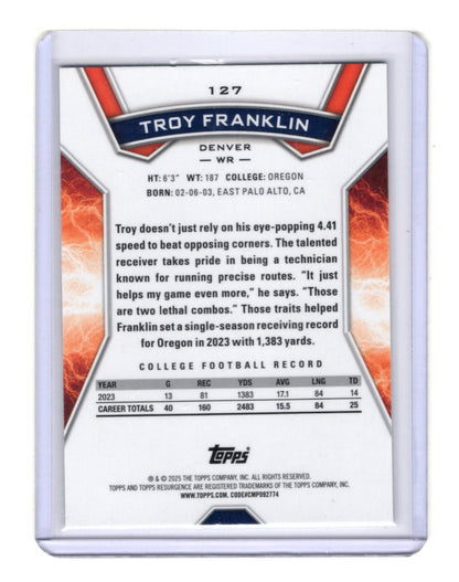 2024 Topps Resurgence Troy Franklin Card Green Surge SN, RC Denver Broncos