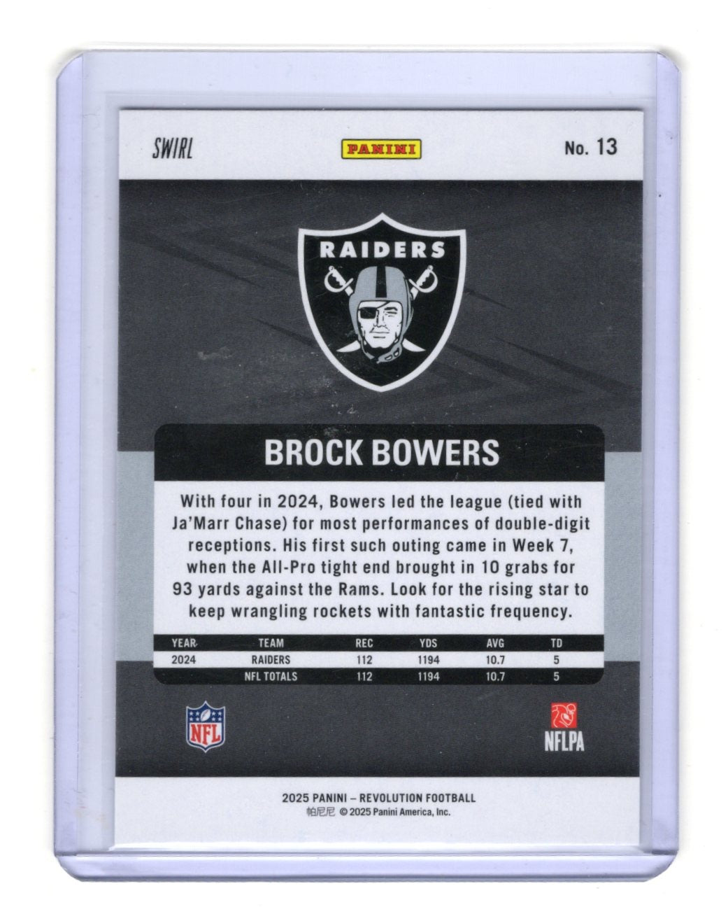 2025 Panini Revolution Brock Bowers Card Red Swirl Las Vegas Raiders
