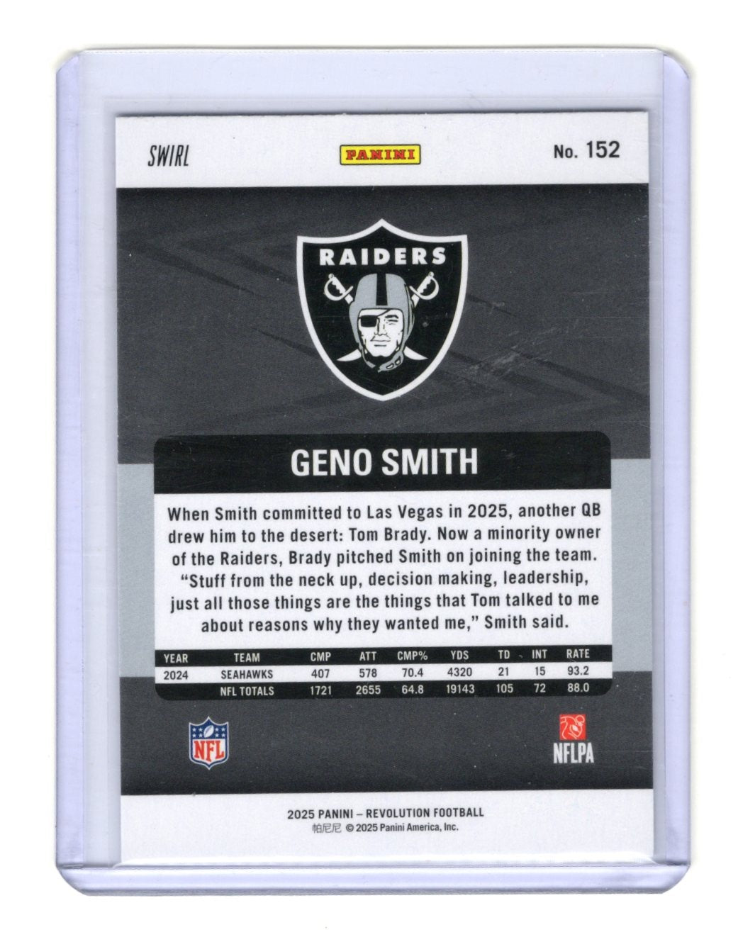 2025 Panini Revolution Geno Smith Card Red Swirl Las Vegas Raiders