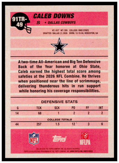 2026 Topps Flagship Caleb Downs 1991 Topps Football 35th Anniversary Rookie