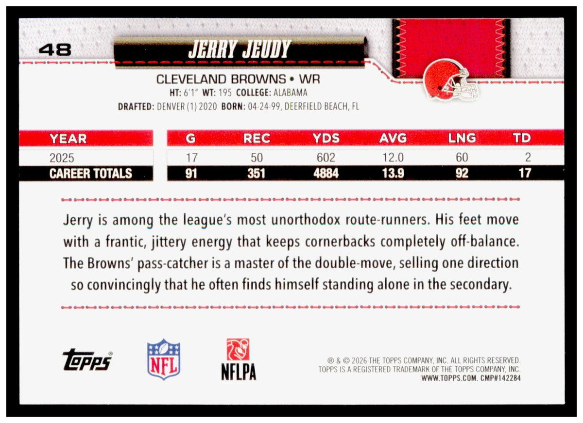 2026 Topps Flagship Jerry Jeudy Card White & Blue Cleveland Browns