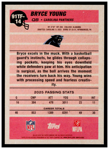 2026 Topps Flagship Bryce Young 1991 Topps Football 35th Anniversary Panthers