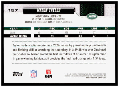 2026 Topps Flagship Mason Taylor Card White & Blue New York Jets