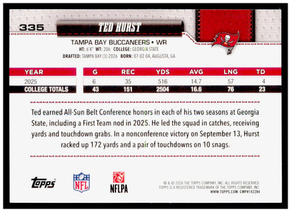 2026 Topps Flagship Ted Hurst Card White & Blue Tampa Bay Buccaneers