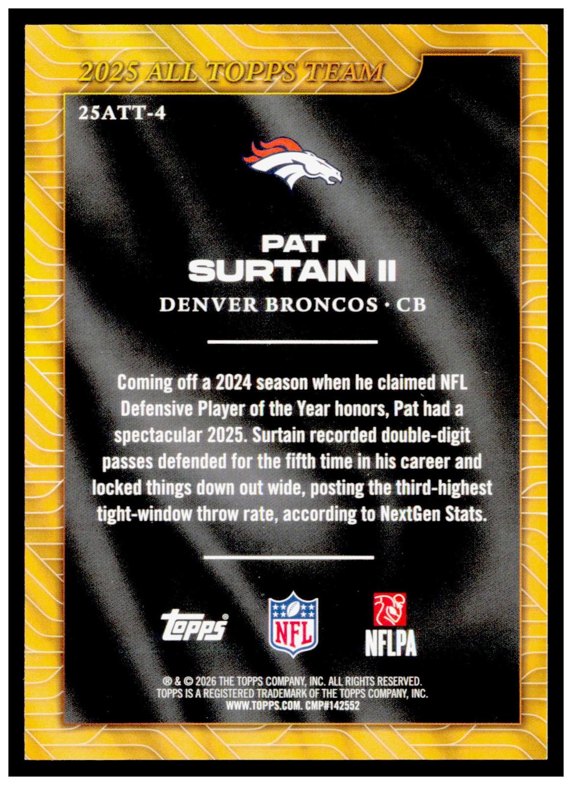 2026 Topps Flagship Patrick Surtain II Card 2025 All Topps Team Denver Broncos
