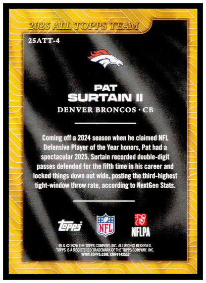 2026 Topps Flagship Patrick Surtain II Card 2025 All Topps Team Denver Broncos