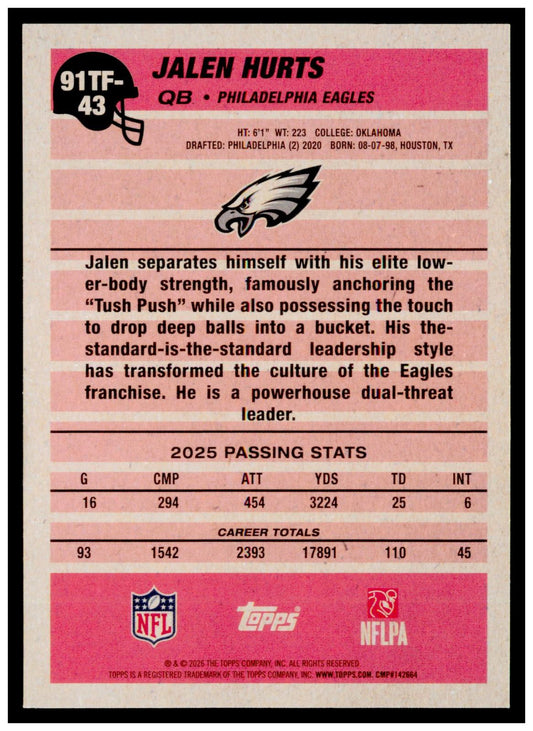 2026 Topps Flagship Jalen Hurt 1991 Topps Football 35th Anniversary Crackle