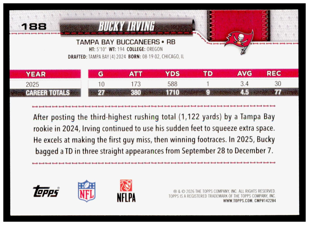 2026 Topps Flagship Bucky Irving Card White & Blue Tampa Bay Buccaneers