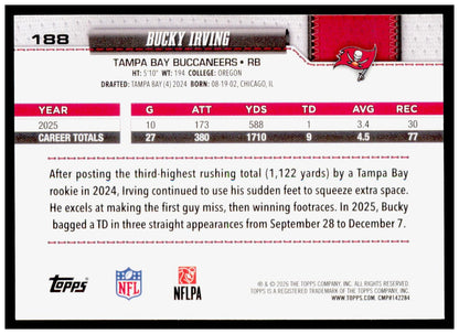 2026 Topps Flagship Bucky Irving Card White & Blue Tampa Bay Buccaneers