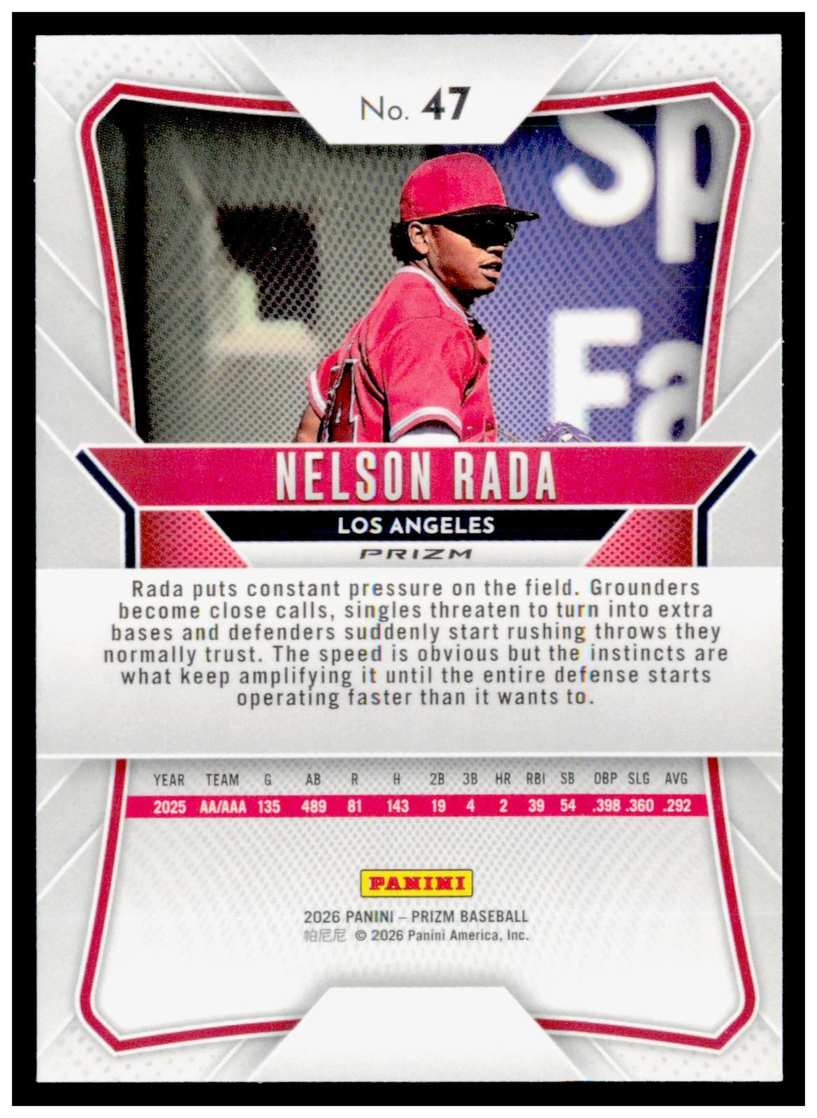 2026 Panini Prizm Nelson Rada Card Blue Ice Prizm Los Angeles Angels
