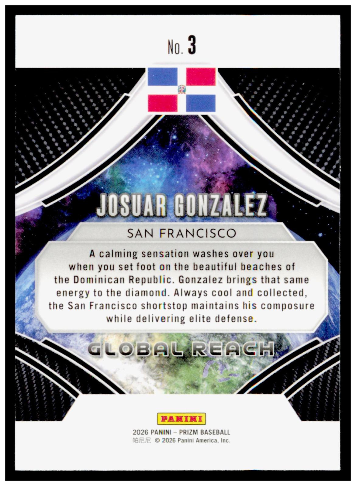 2026 Panini Prizm Josuar Gonzalez Card Global Reach San Francisco Giants