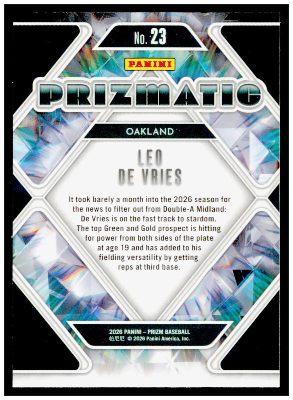 2026 Panini Prizm Leo De Vries Card Prizmatic Athletics