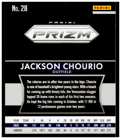2026 Panini Prizm Baseball Jackson Chourio Prizm Throwback Insert #28 Brewers