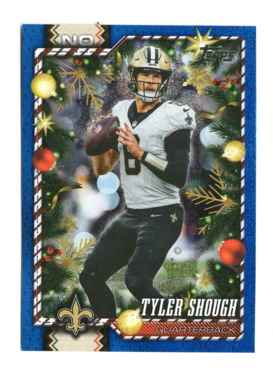 2026 Topps Holiday Football Tyler Shough Blue  Glitter #71 Saints QB SP