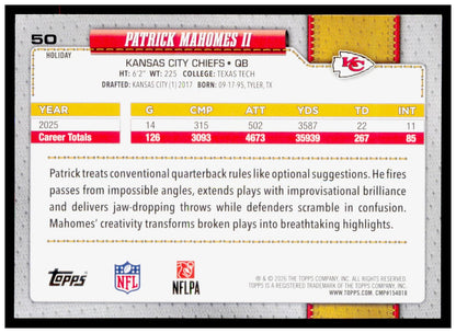 2026 Topps Holiday Football Patrick Mahomes II