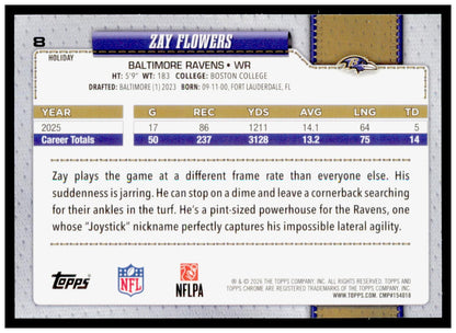 2026 Topps Chrome Holiday Football Zay Flowers Glitter Refractor #8 Ravens WR
